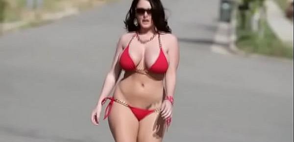  Sophie dee in red bikini walks on road